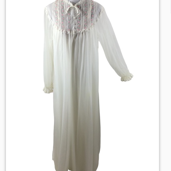 Vintage 2 pc pink rose peignoir maxi gown robe set M NWT - Picture 3 of 15